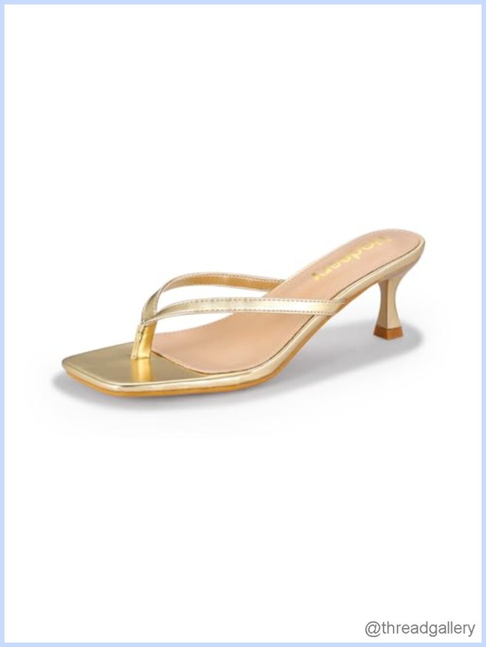 Kitten Heel Thong Sandals Square Toe Faux Leather Slip On Dressy Heels
